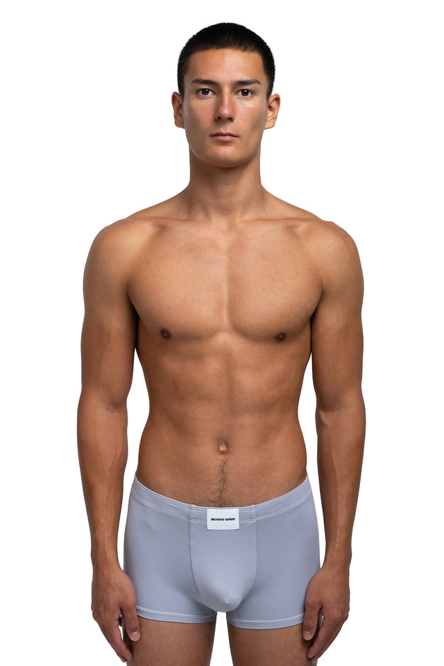 Front view of boxer briefs underwear on model in slate colorway.